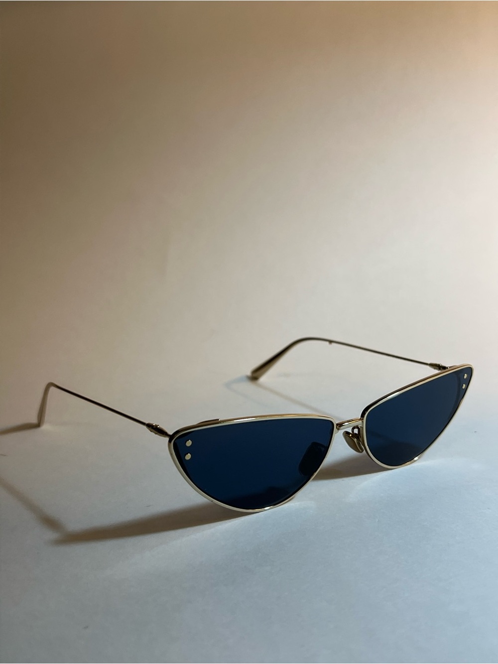 Christian Dior Cat- Eye Gold Frame Sunglasses- Dark Blue/Black Lenses